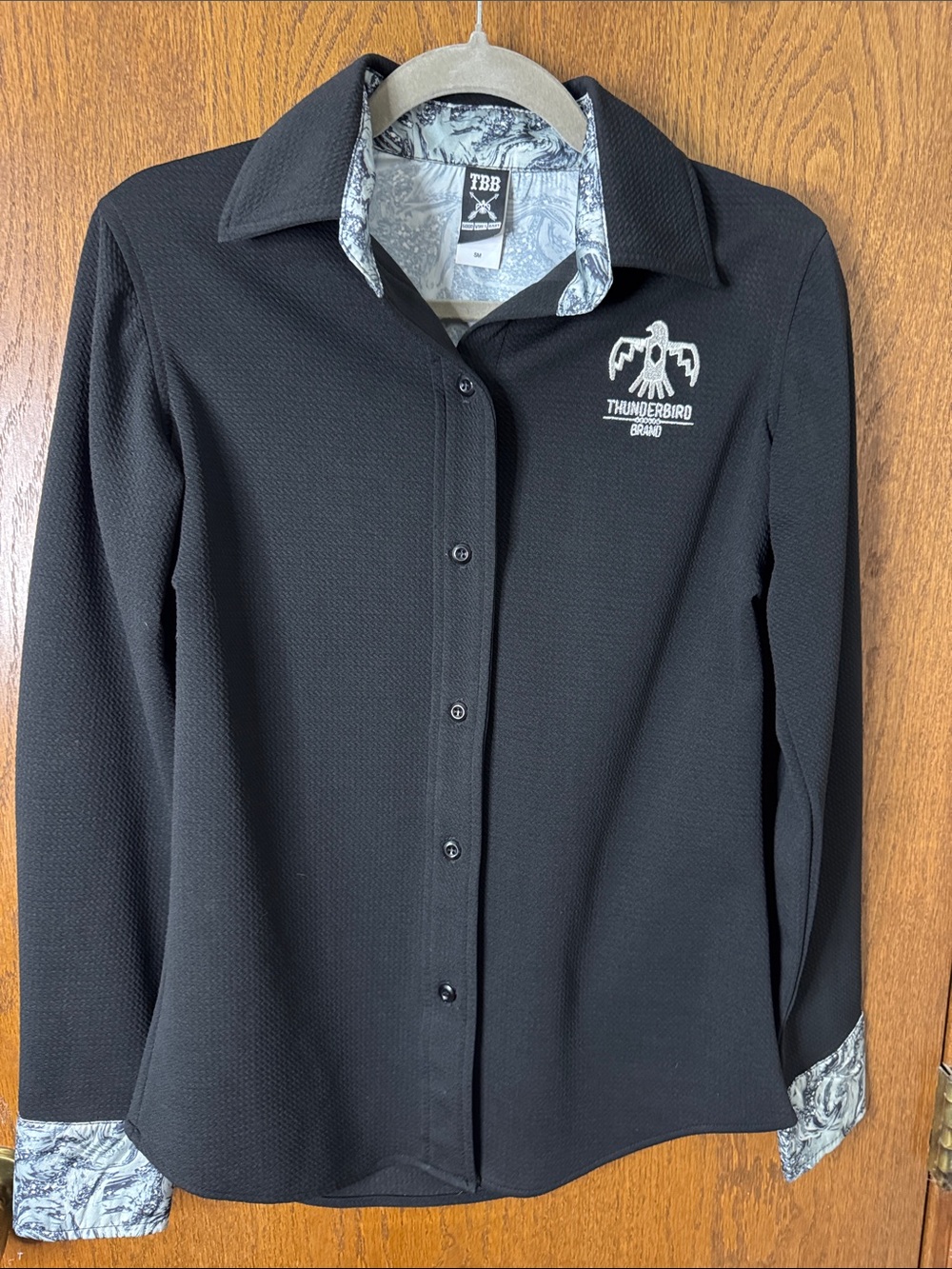 Thunderbird Brand Black Waffle Knit Western Show Shirt Women’s Small